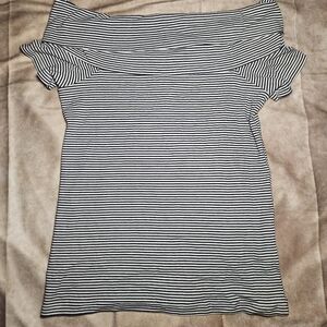 J Crew Off the Shoulder Navy and White Striped Fold Over Top